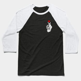 Red Finger Heart Skeleton Hand Baseball T-Shirt